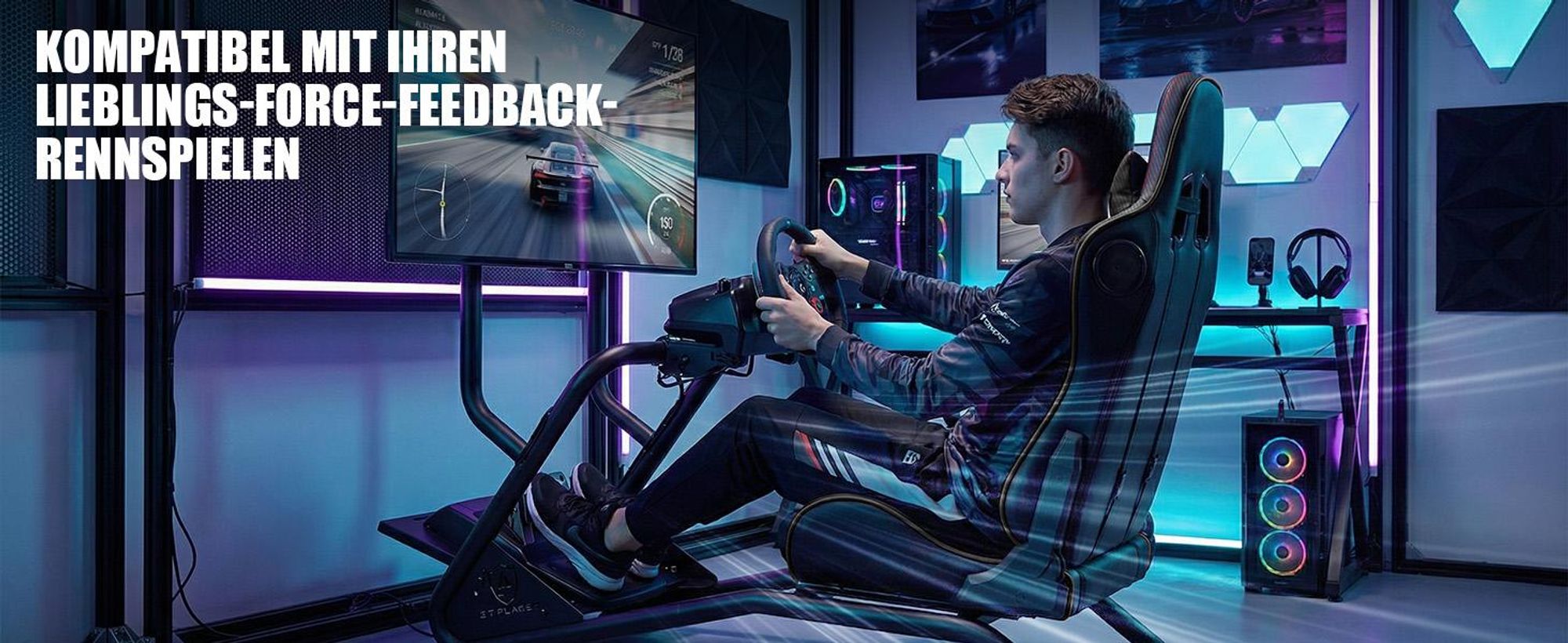 GTPLAYER Simulator Cockpit,Rennsimulator lenkradständer mit 3D-Stereo-Lautsprechern, Monitorhalterung, verstellbarer Lenkradhalterung, Schalthebelhalt