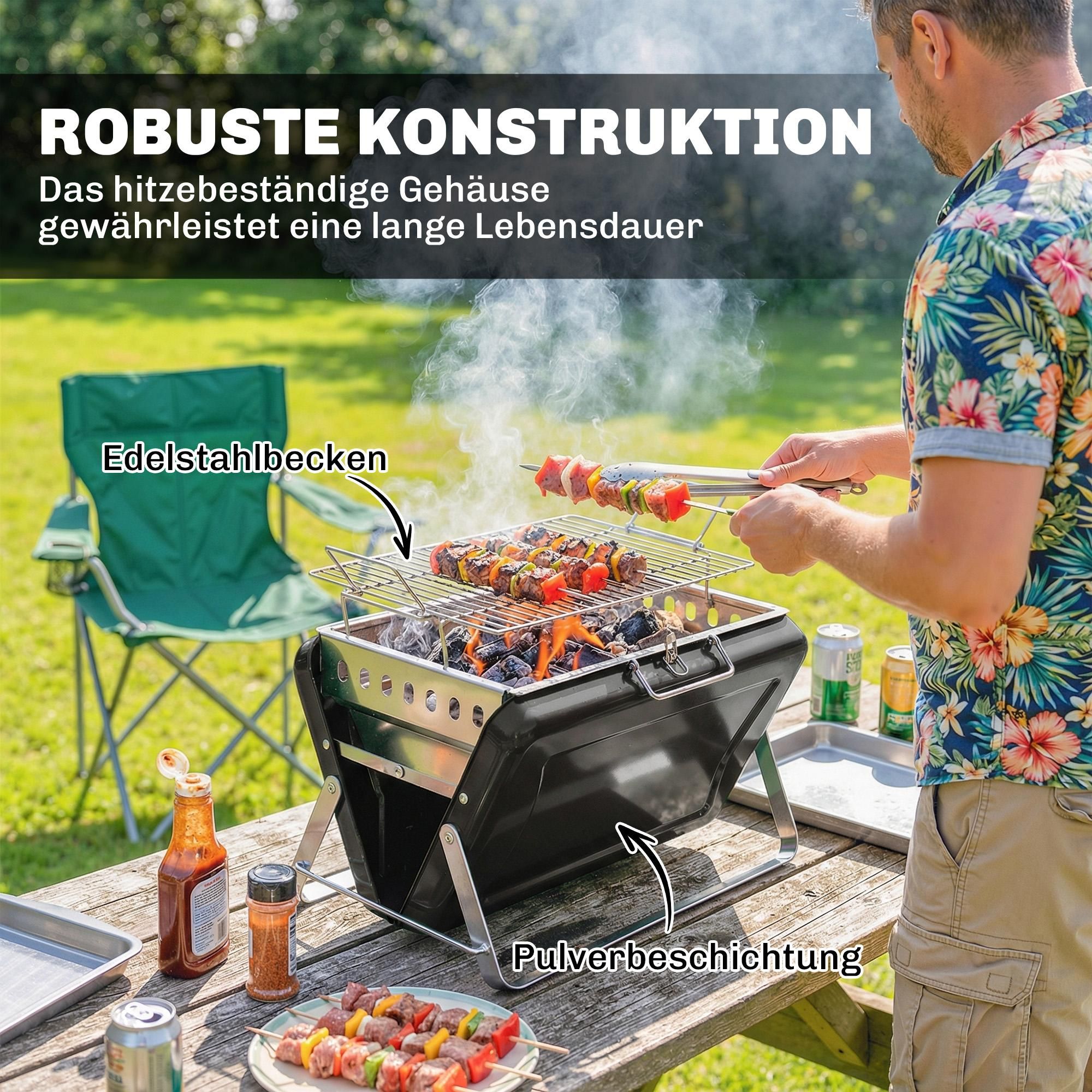 Kohlegrill Edelstahl Koffer
