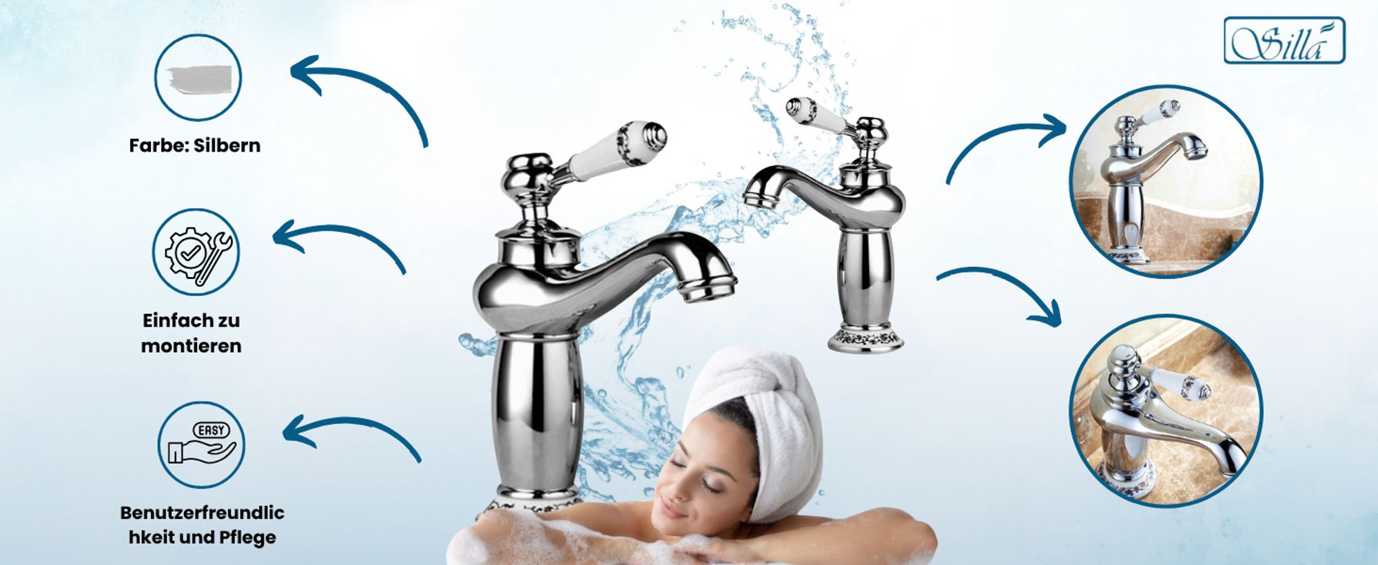 Silla, Chrom, Armatur, Bad, Spültischarmatur, Wasserhahn Bad, Wasserhahn, Messing