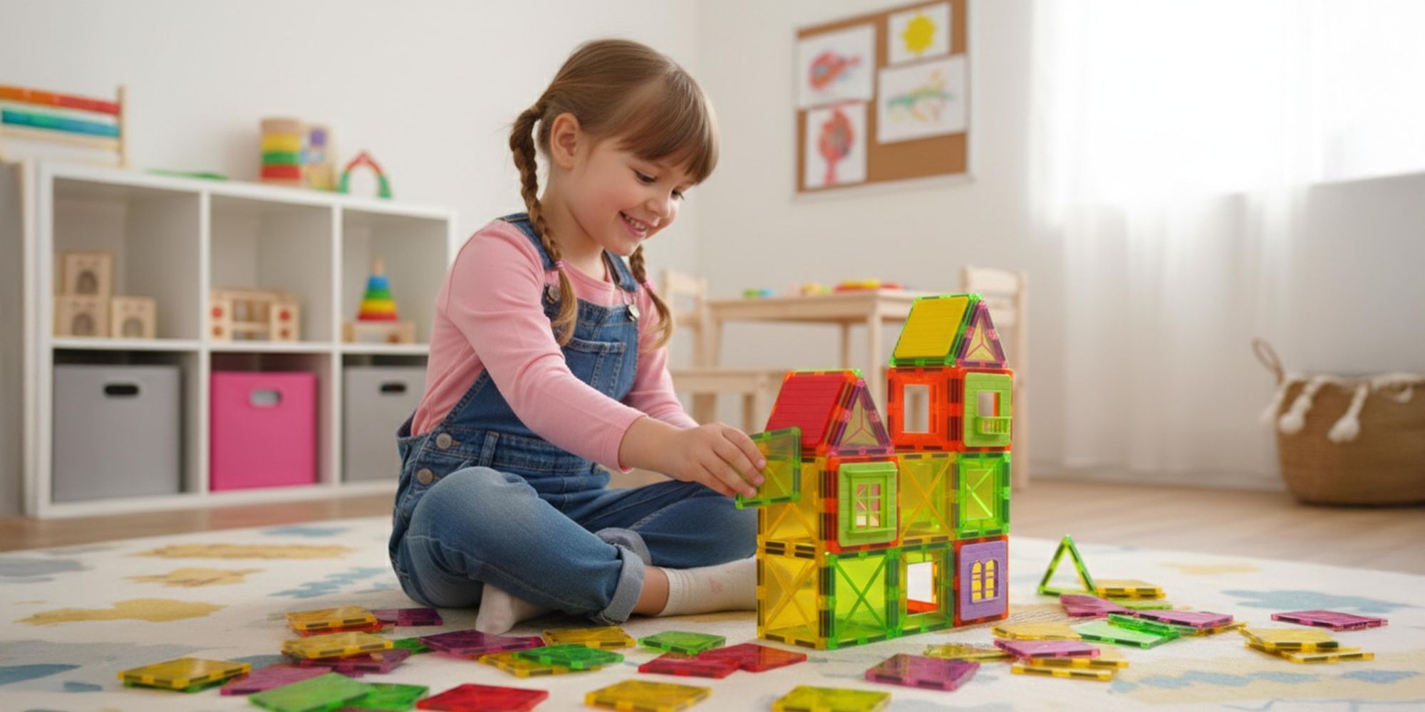 Magnetbausteine 45 Teile Set, 3D Magnetische Bauklötze für Kinder ab 3 Jahren, Konstruktionsspielzeug Pädagogisch MINT, EVI TOYS Magnetic 45 CE