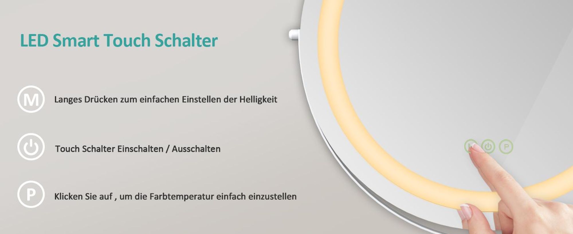 EMKE Schminkspiegel mit Beleuchtung, Hollywood Spiegel mit 3 Lichtfarben, Smart-Touch-Steuerung Schminktisch Spiegel mit Licht 360° drehbar, Einstellbare Helligkeit und Memory-Funktion (Φ400mm, Weiß)