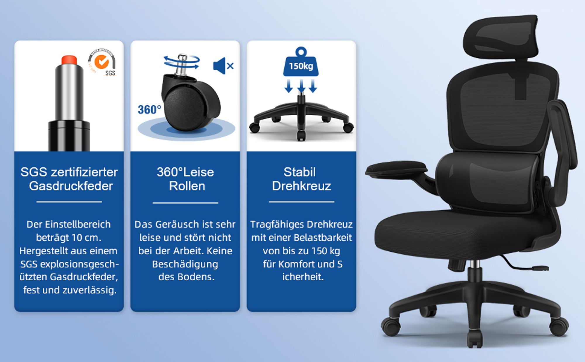 Aiibot Bürostuhl,Bürostuhl Ergonomisch,Schreibtischstuhl mit Umklappbare Armlehnen Lordosenstütze,Drehstuhl,Bürostühle Wippfunktion,Bürostuhl 150kg