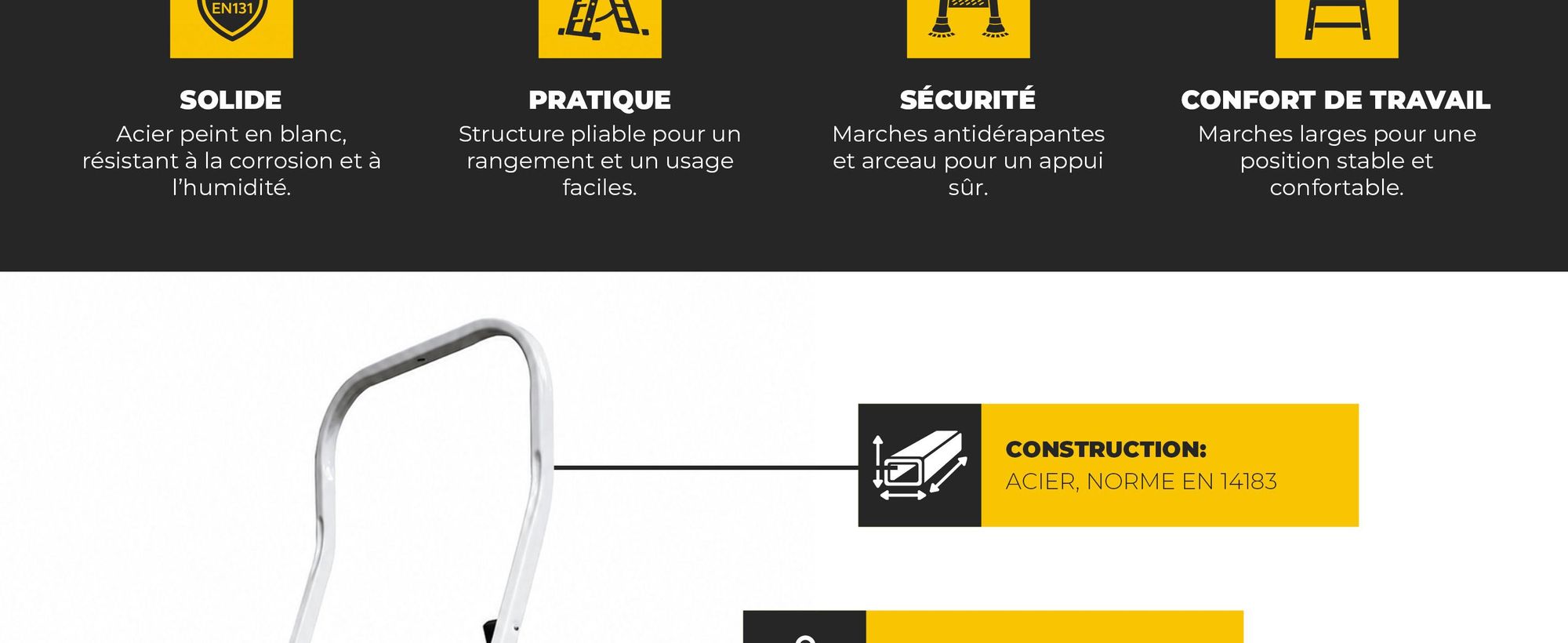 Drabest | Échelle pliable 2 marches - Acier - Charge max 150 kg - Antidérapante et compacte