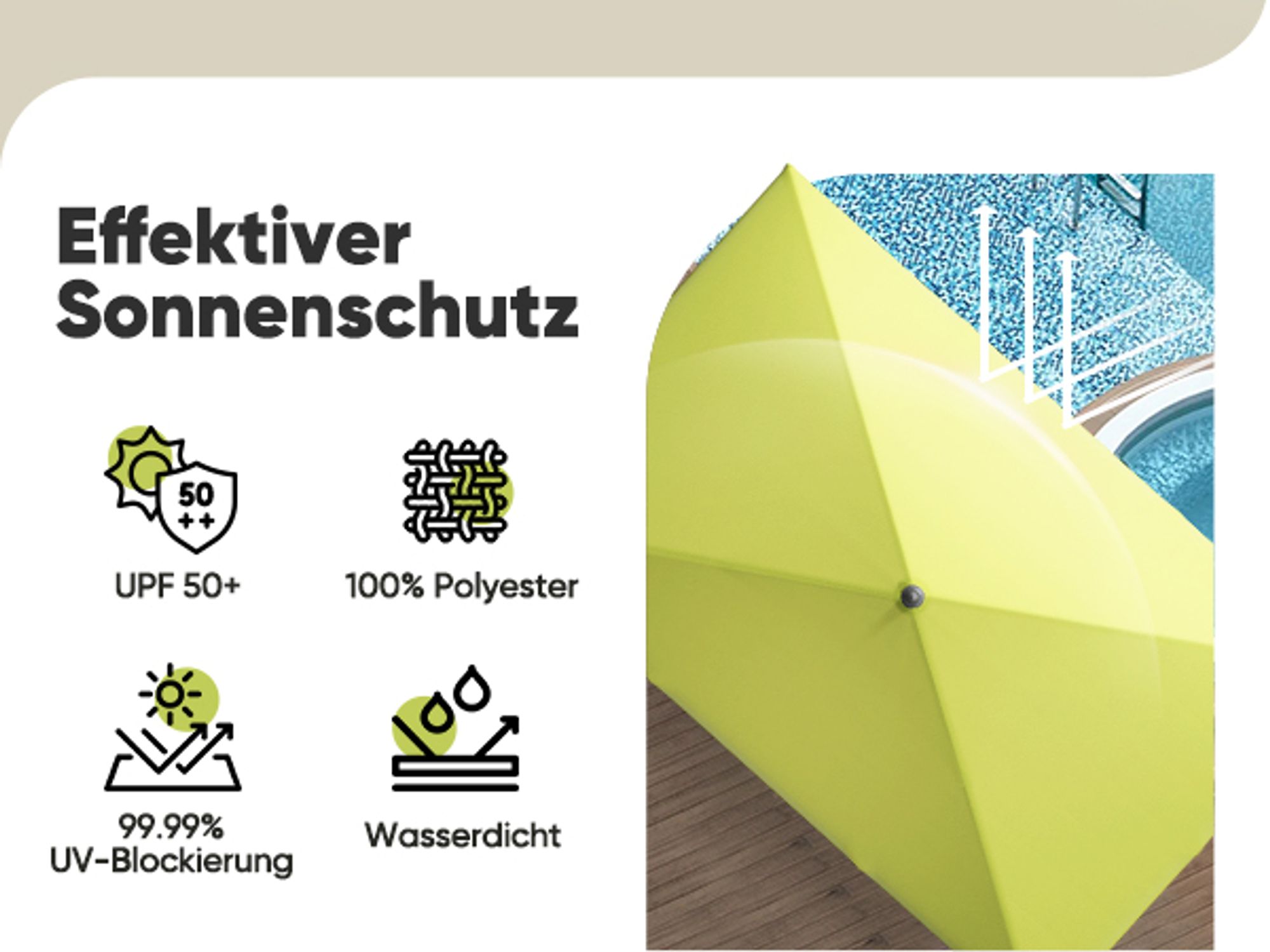 Sekey Sonnenschirm Balkon Rechteckig 200×125 cm Balkonschirm mit Tragetasche Neigungswinkel & Höhe verstellbar Sonnenschutz UPF 50+, Apfelgrün
