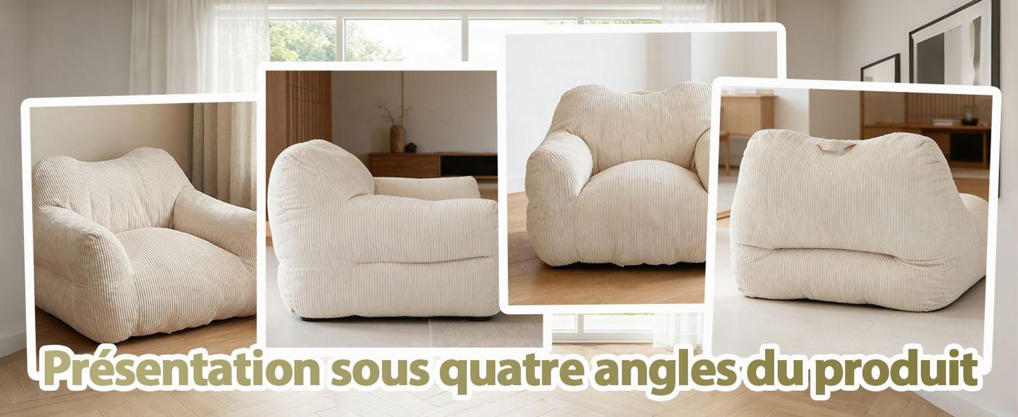 Pouf géant pour adulte, rembourrage en mousse déchiquetée, canapé de sol moelleux, forme carrée, beige