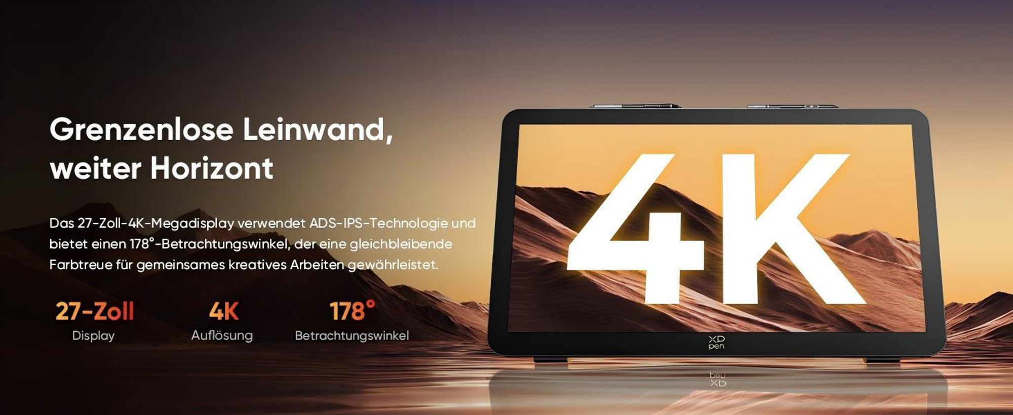 XPPen Artist Pro 27 (Gen 2) Grafikmonitor 26,9-Zoll 4K Grafiktablett mit 120Hz, Touchscreen & 99% Adobe RGB