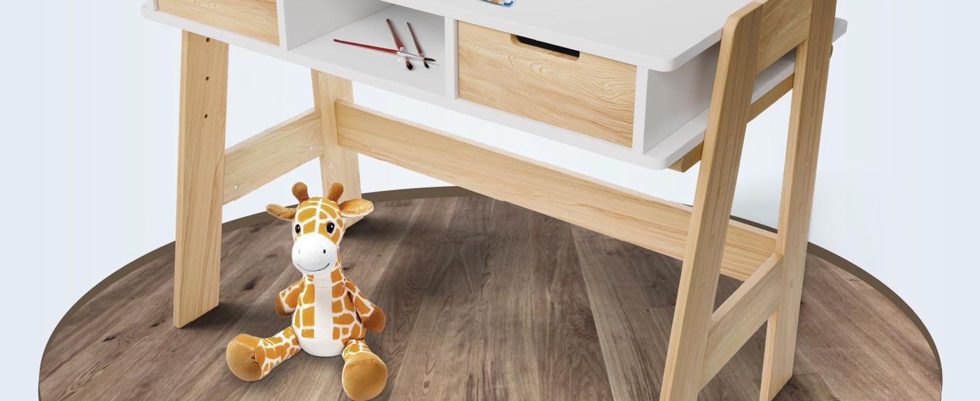 Juskys Kinder Schreibtisch Fietje - Höhenverstellbarer Kinderschreibtisch aus Holz, 2 Schubladen