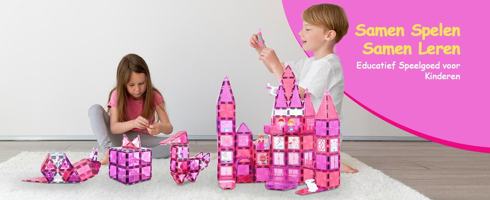 Olvy Magnetische bouwstenen, Montessori speelgoed, 80 stuks - Magnetische tegels voor kinderen - Magnetische bouwstenen - Magnetisch constructiespeelgoed, Magna, Prinses
