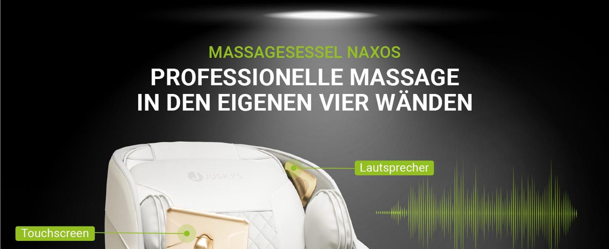 Juskys Massagesessel Naxos, elektronisch, Bluetooth & Heizung – Weiß / Hellgrau