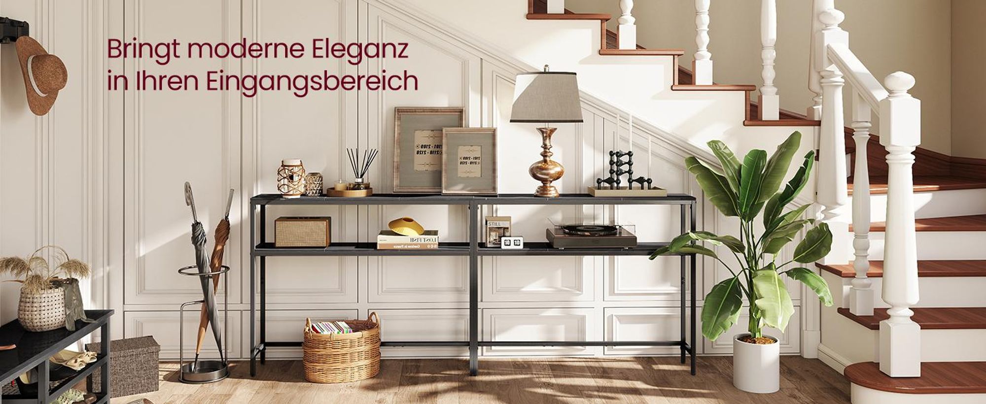 VASAGLE Konsolentisch, schmaler Sofatisch mit 2 Ablagen, 20 x 100 x 80 cm