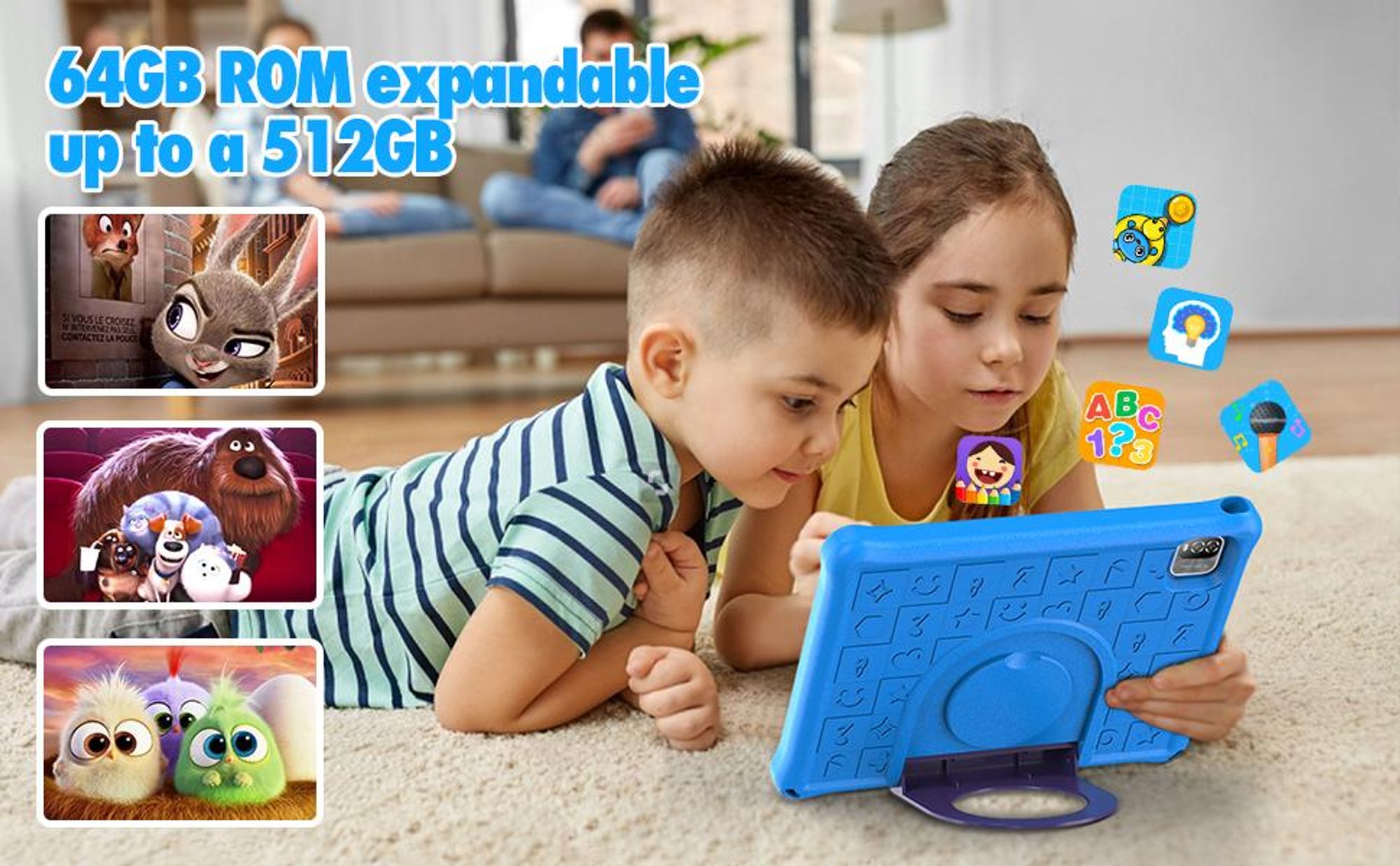 Pritom 10,1 Zoll Kinder-Tablet Android 15 WIFI 6 Quad-Core-Prozessor 3 GB RAM 64 GB ROM YouTube mit EVA-Schutzhülle