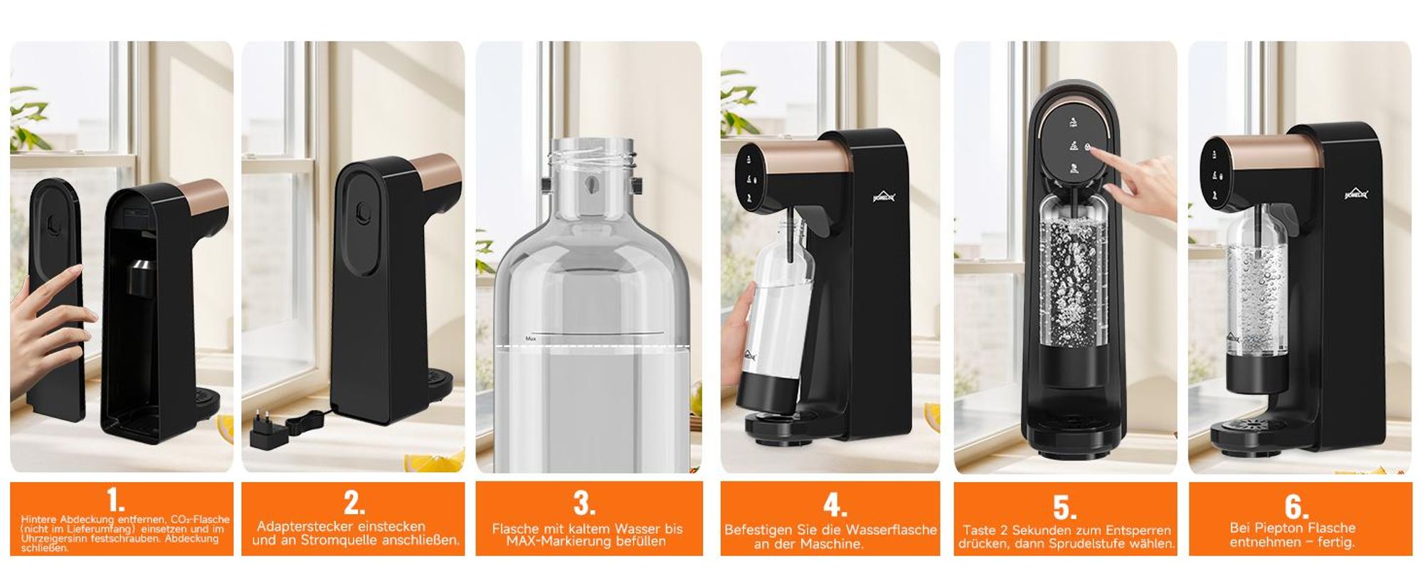Wassersprudler, Elektrischer Sprudelwasser Maschine mit 1 PET-Flasche, Soda Maker, Wasser Sprudel GeräT, Water Carbonator, Touchscreen,3-stufig