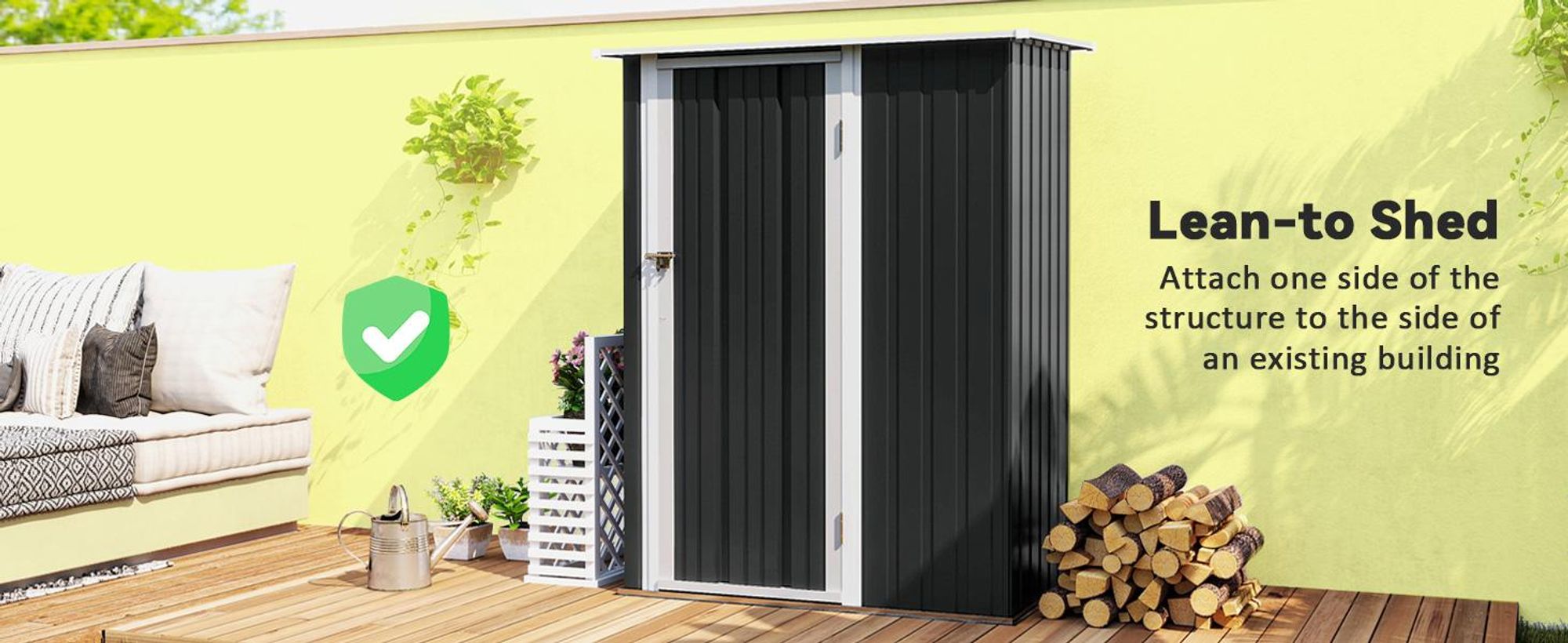 Domek narzędziowy metalowy Outsunny 1,07 m² z dachem dwuspadowym, 142 x 84 x 189 cm, z zamykanymi drzwiami, domek ogrodowy, domek ogrodowy ciemnoszary