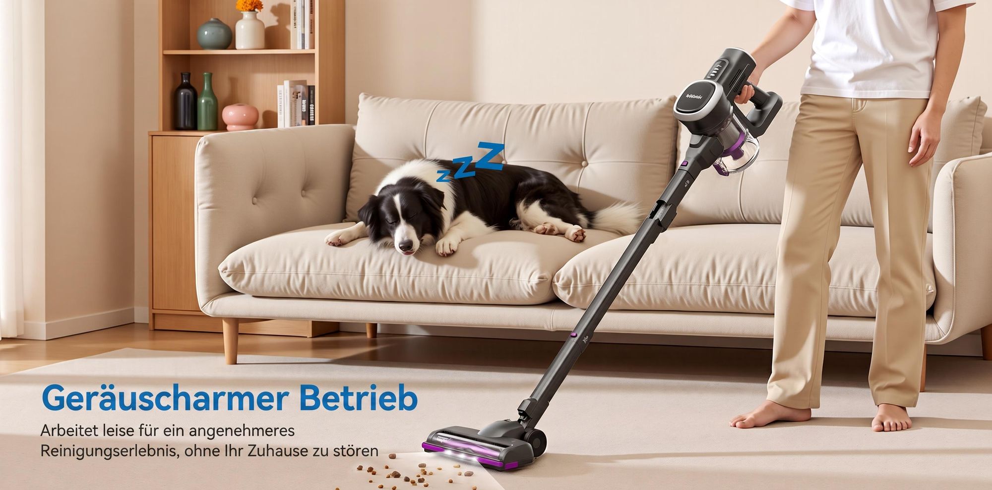 Lubluelu Akku-Staubsauger,80000PA/ 650W/50Min, Staubsauger Kabellos Mit Selbststehendes Design, Flexibles Biegegelenk, Anti-Tangle Bodenbürste,P5
