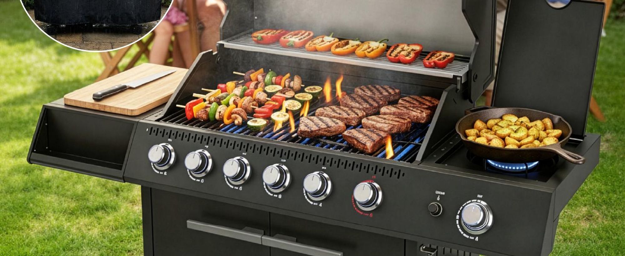 JUSKYS® Gasgrill Tennessee 6+1 mit Edelstahlbrennern & LED-Regler und Sichtfenster