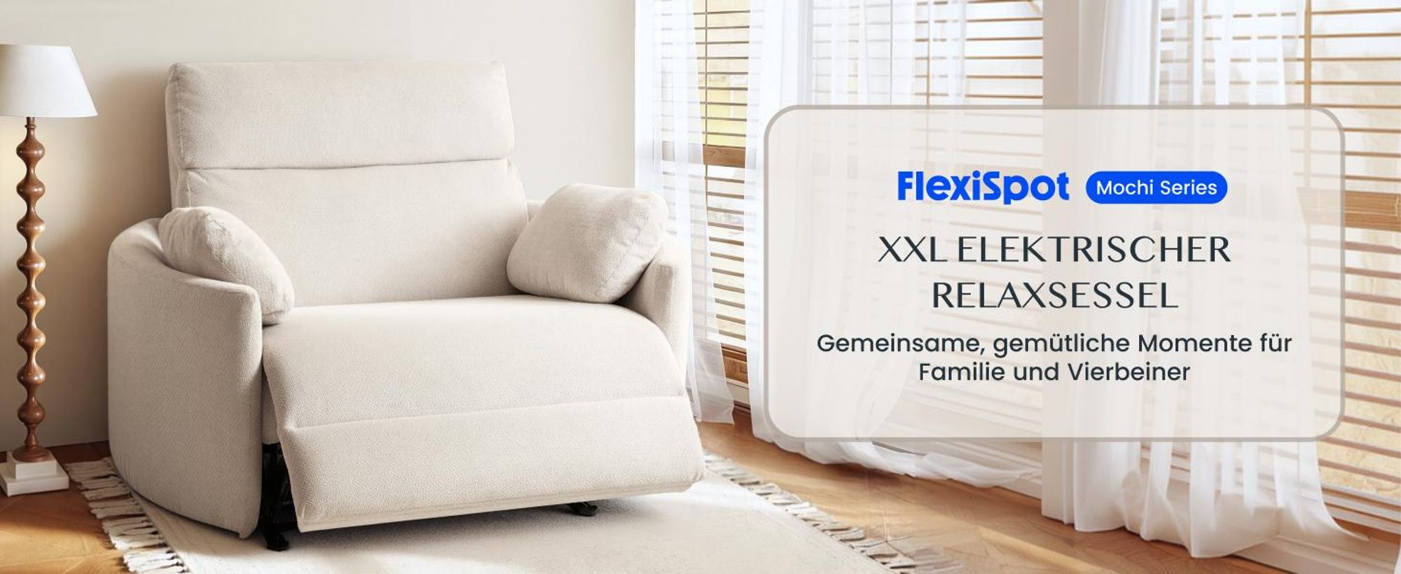 FLEXISPOT Mochi Pro Zero-Wall XXL Elektrischer Relaxsessel, 1,5-Sitzer mit 138 cm Sitzbreite, Fernsehsessel für Große&Schwere, Klemmschutz&USB-C,Beige