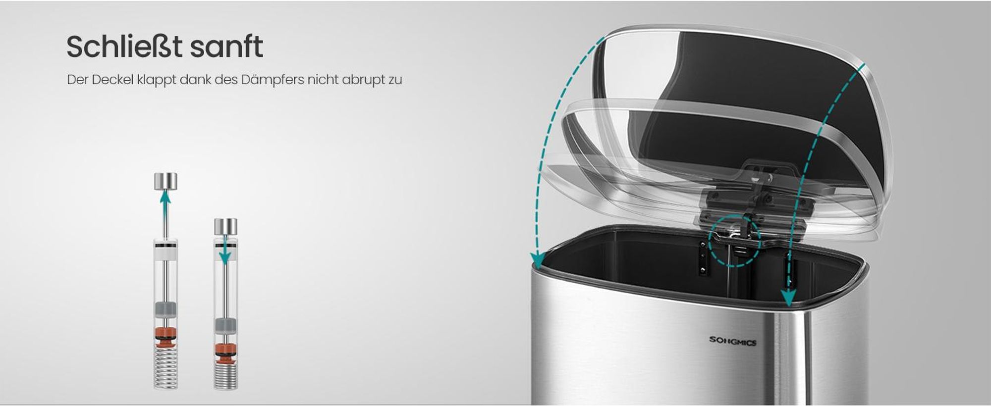 SONGMICS Mülleimer Küche, 50 Liter, Abfalleimer, Treteimer, mit Deckel, Softclose, Fußpedal