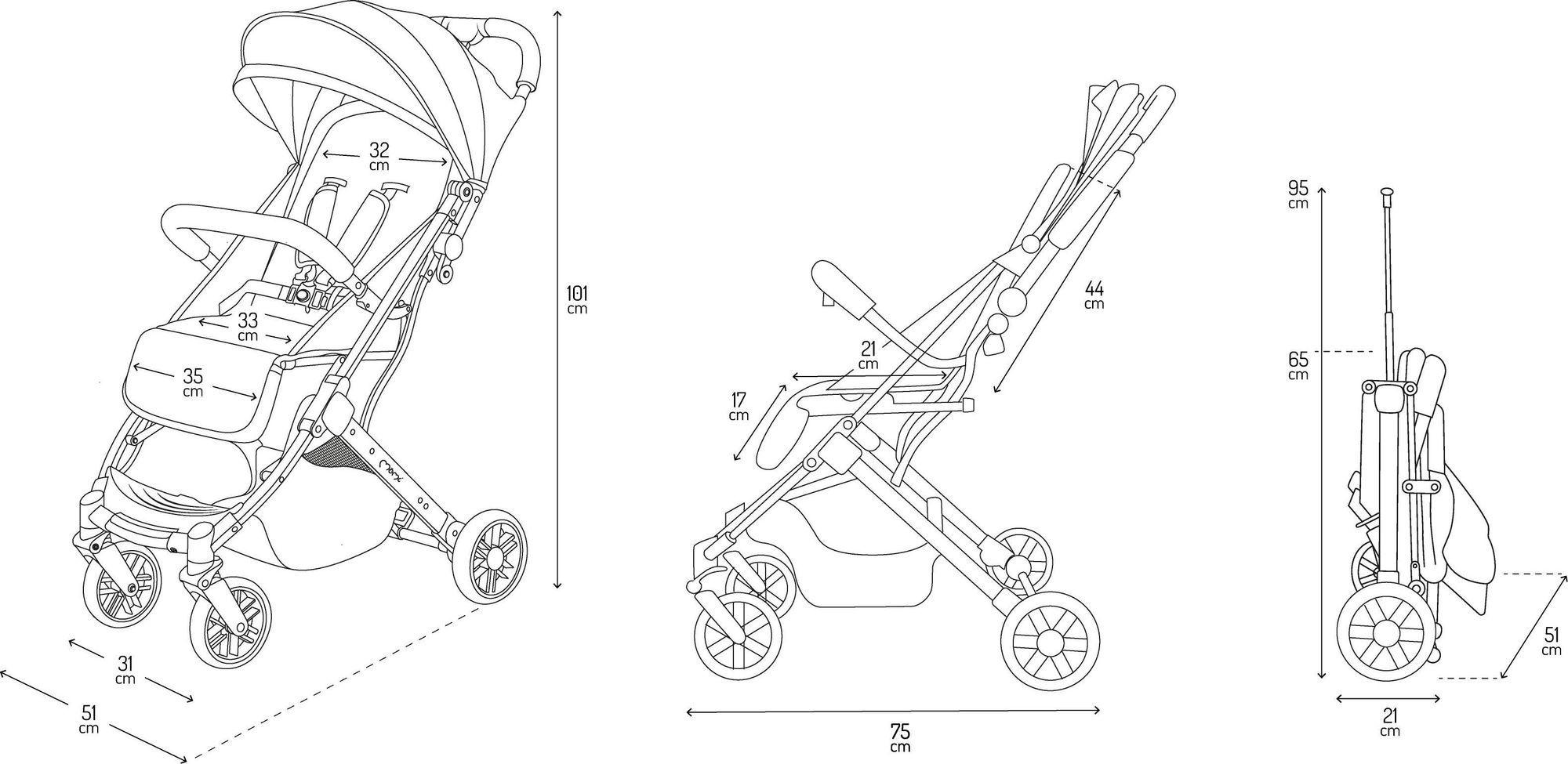 MoMi ESTELLE LIGHT Buggy Kinderwagen - Leicht, Stoßdämpfung 4 Räder, Koffer - Schwarz/Silber
