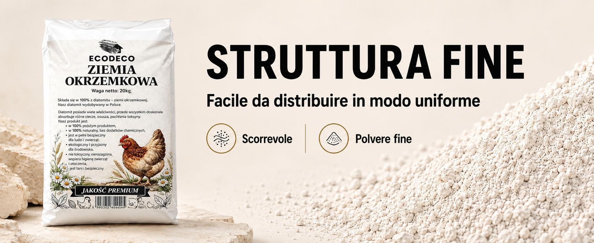 Ecodeco: Terriccio di diatomee (kieselgur) da 10 kg, ideale per pollaio, lettiera e allevamento di animali – assorbente minerale, inodore