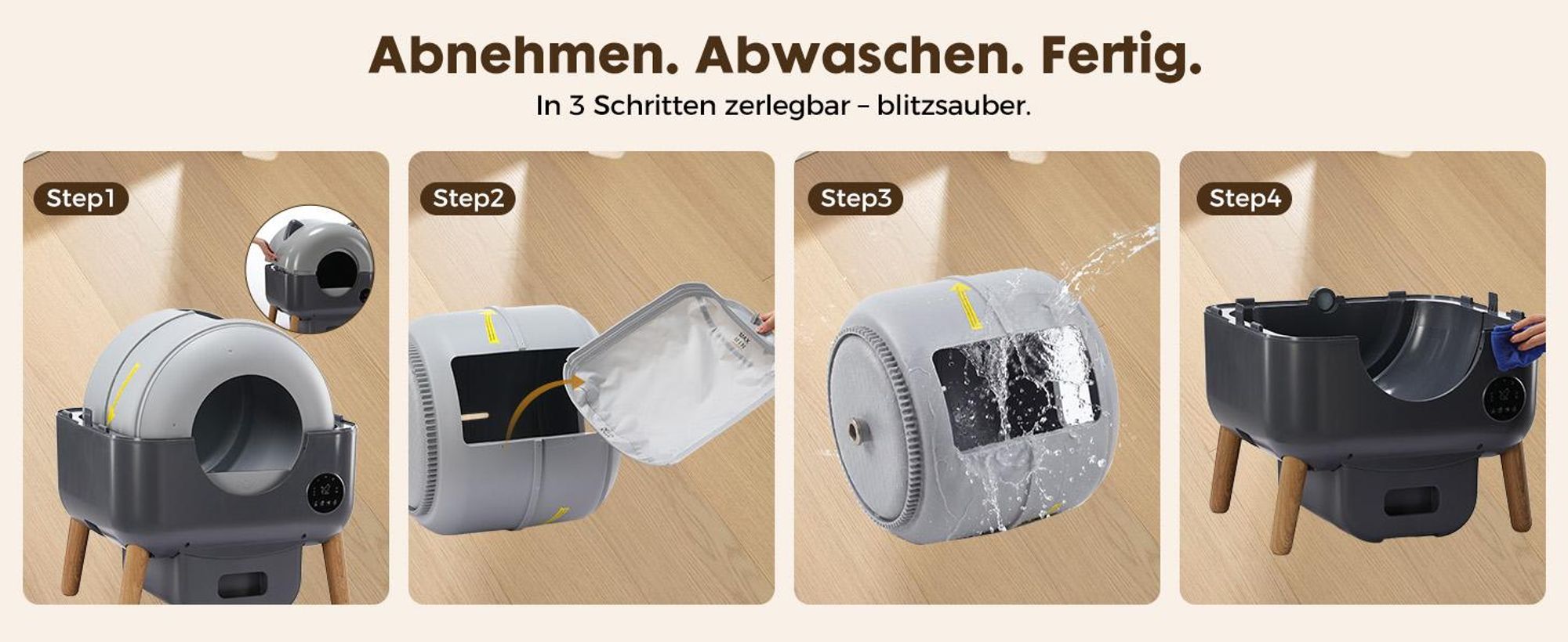 GTPLAYER Katzenklo Selbstreinigend, 66L Automatisches Katzenklo Mit App-Steuerung & Infrarotsensor, Anti-Einklemmung, Elektrisches Katzenkloes Grau