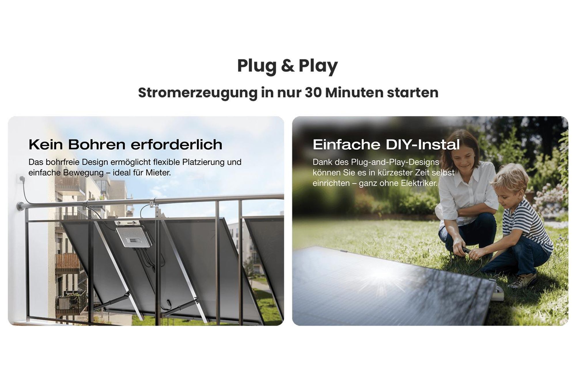 Powerness Balkonkraftwerk, 2x 500W Bifazial Glas-Glas Module und EcoFlow STREAM 800W Mikro-Wechselrichter, 4x MC4 Kabel für Balkonkraftwerk 0% VAT