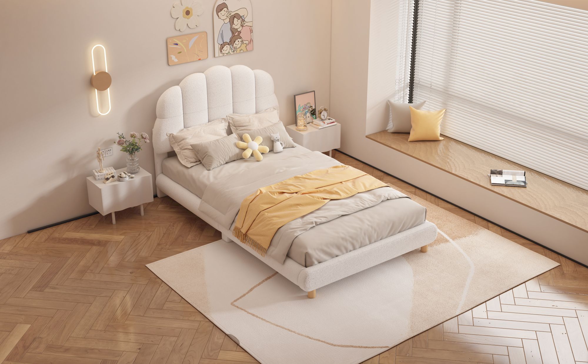 okwish Polsterbett 90x200cm mit Lattenrost, Einzelbett Jugendbett mit Kopfteil, Klassische Bett Ehebett, Plush(Ohne Matratze), Weiß