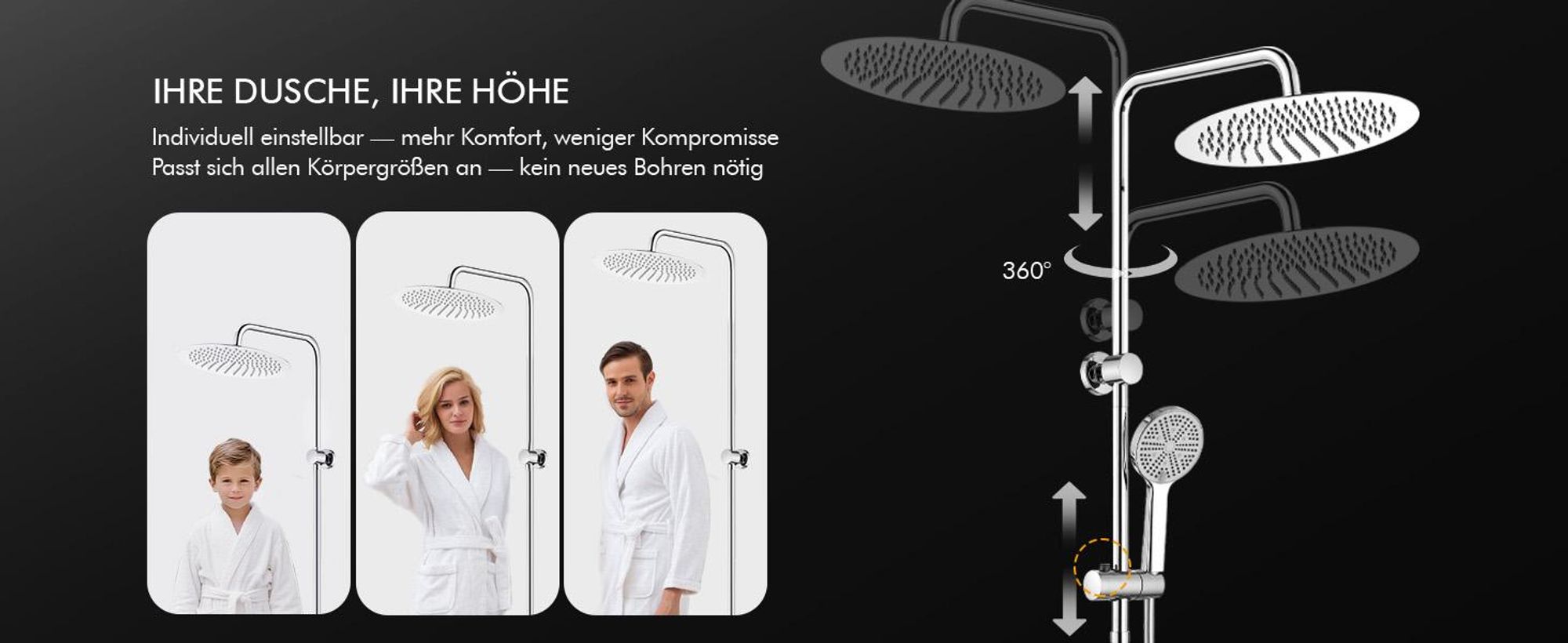Homelody Duschsystem ohne Armatur, Duschset Duschsäule mit SUS 304 Edelstahl 30cm kopfbrause & Handbrause Rund, 3 Strahlarten, Chrom
