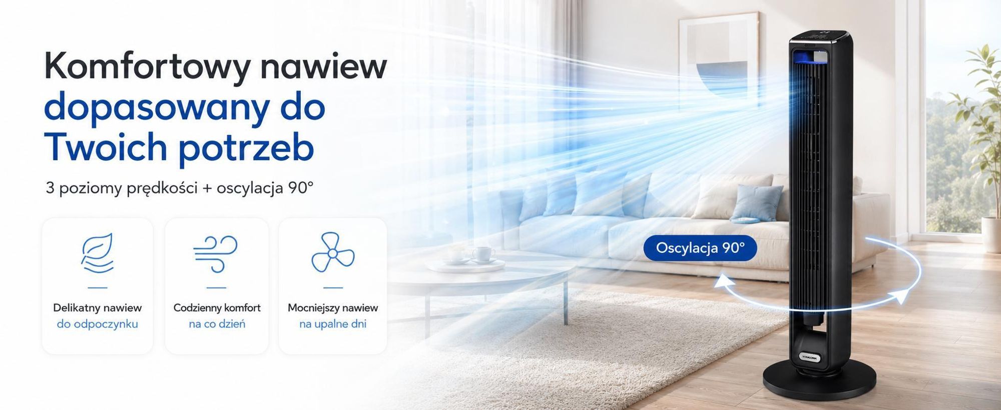 Wentylator Kolumnowy Stojący Podłogowy Wiatrak Aromaterapia Cichy Mocny 55W Vt2200