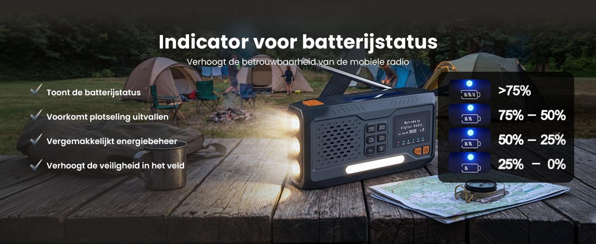 Extralink Noodradio DAB/FM, Solar, Dynamo, 4500 mAh, Bluetooth en SOS