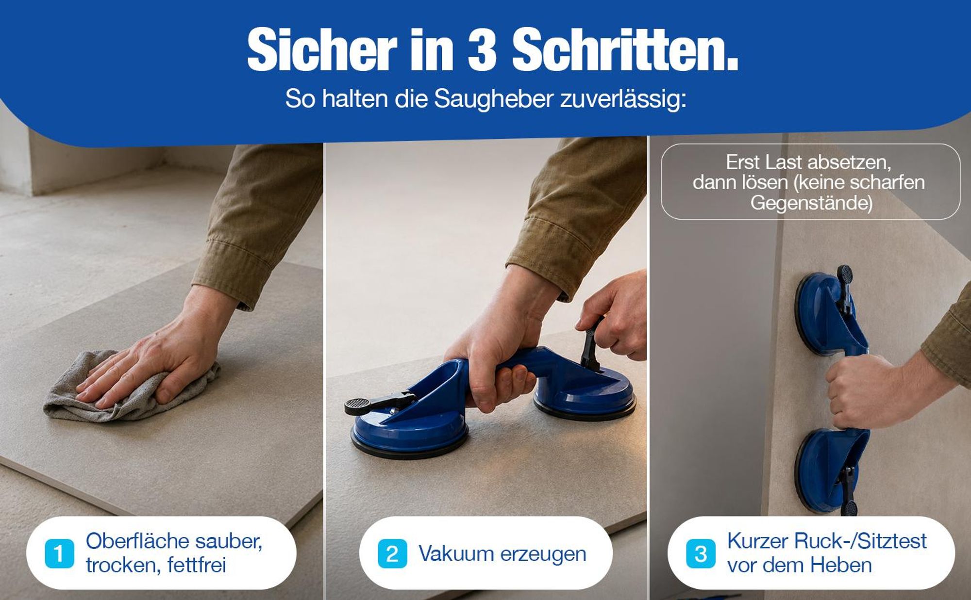 NTG Profi Saugheber 2er Set – Doppelsaugnapf bis 60kg – Glasheber & Fliesenheber mit 118mm Saugteller – Vakuumheber