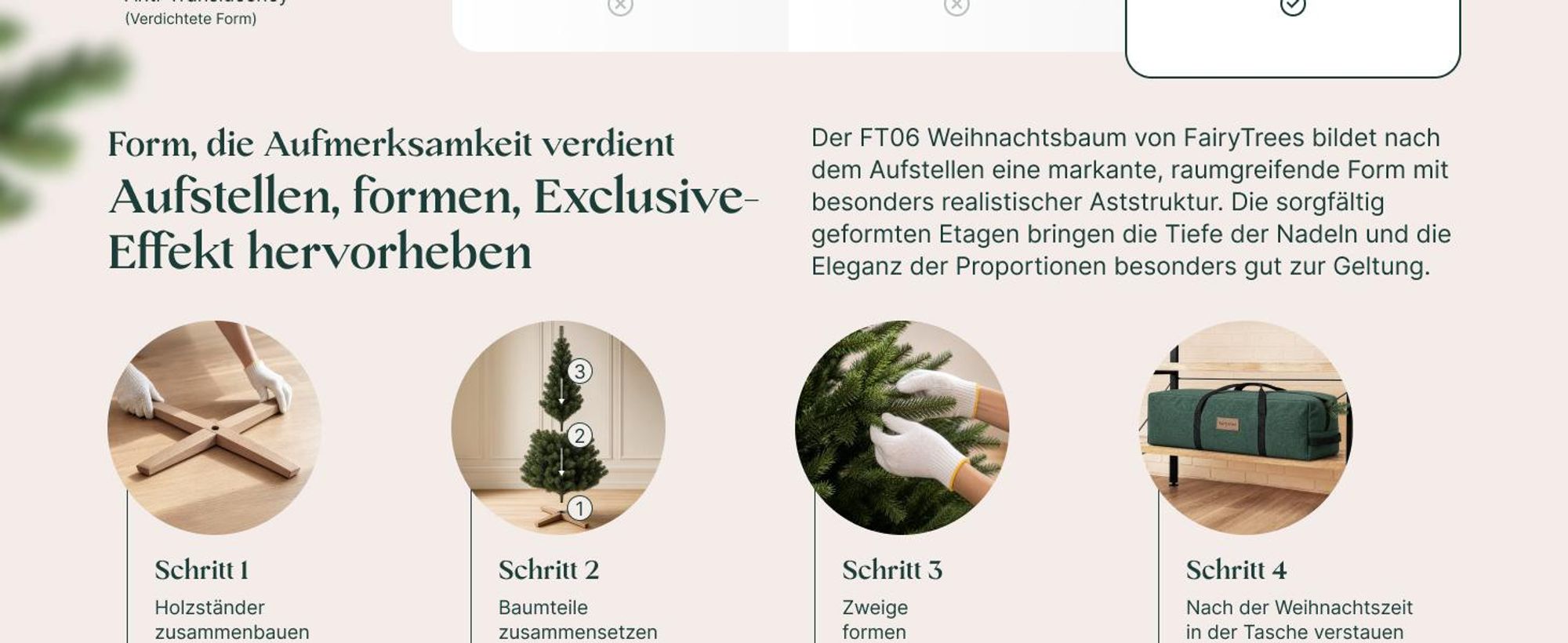 FAIRYTREES Weihnachtsbaum künstlich 180cm Nordmanntanne Exklusiv 100% PE | Tannenbaum Holzständer | EU | Christbaum künstlich mit Naturgetreue Spritzguss Elemente