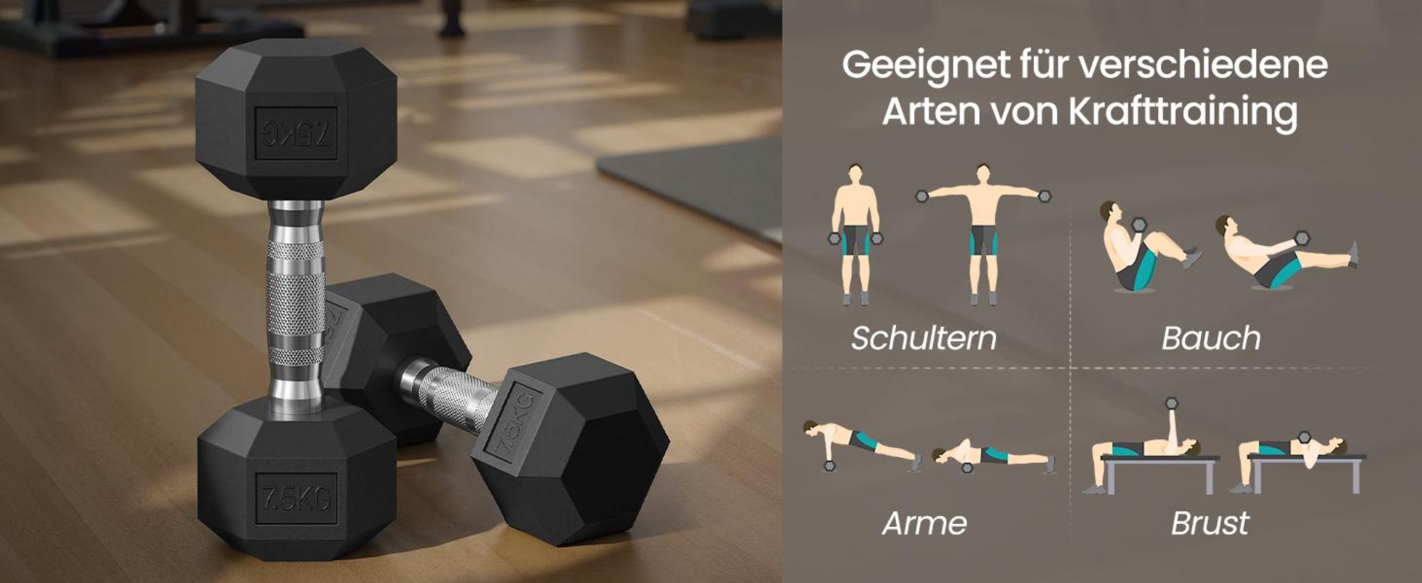 SONGMICS Kurzhanteln 2er Set Sechseckig Rutschfest für Krafttraining 2 x 7,5 kg Schwarz