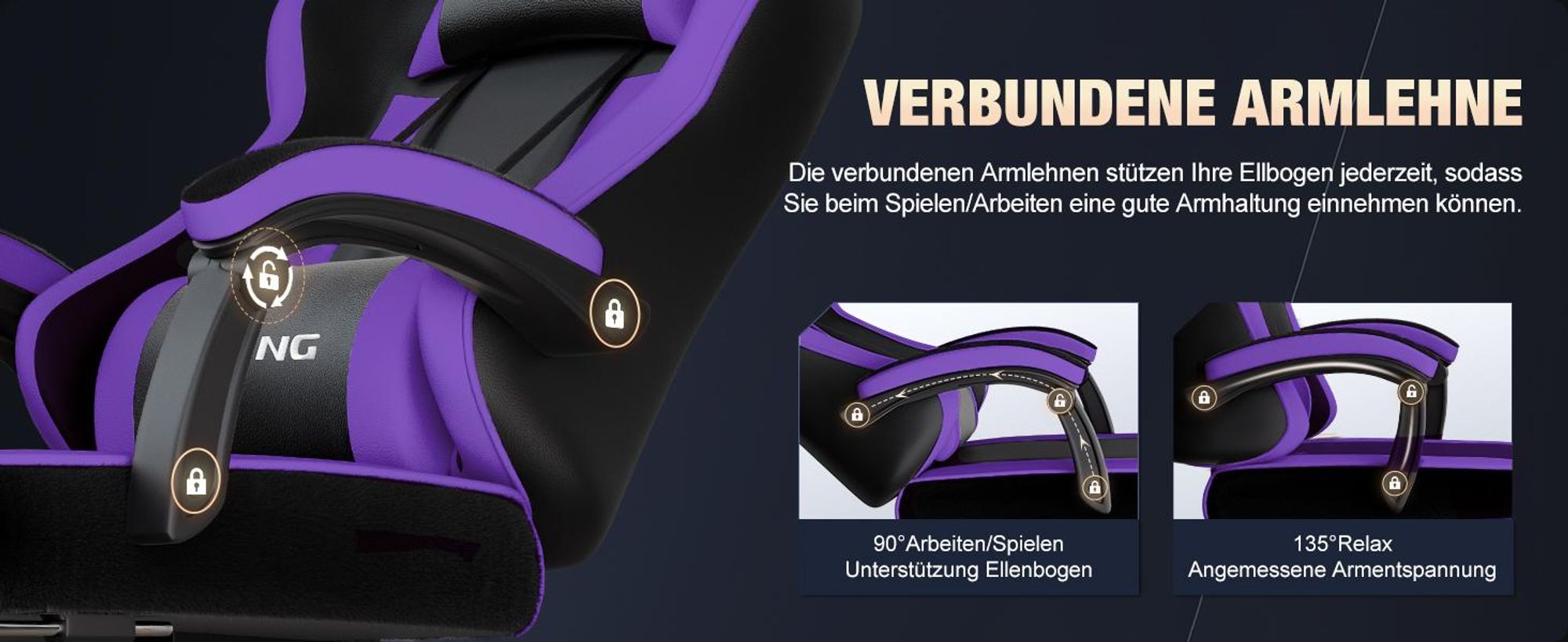 Portreen Gaming Stuhl,Bürostuhl Ergonomischer Gaming Sessel mit Lendenwirbelstütze Fußstütze, gepolstert,Kopfkissen Gaming Stuhl, 150kg Gaming Chair