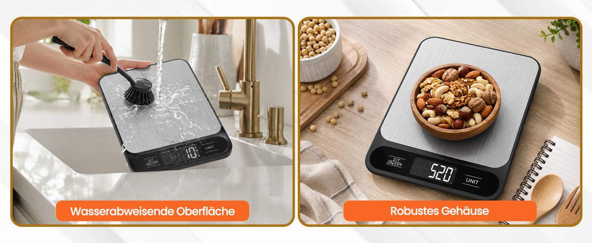 Strex Küchenwaage Digital mit 4 Präzisionssensoren - 1g bis 10kg | Edelstahl Präzisions-Küchenwaage | Inklusive Batterie mit klarem LCD-Display und Tara-Funktion