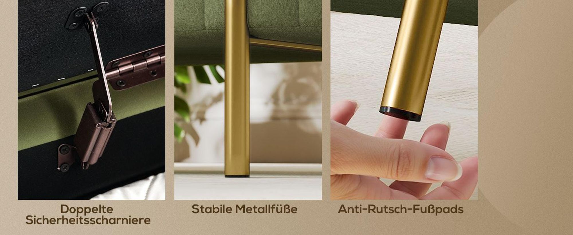 HOMCOM Sitzbank mit Stauraum Polsterbank mit Samtoptik, Metallbeine, Grün