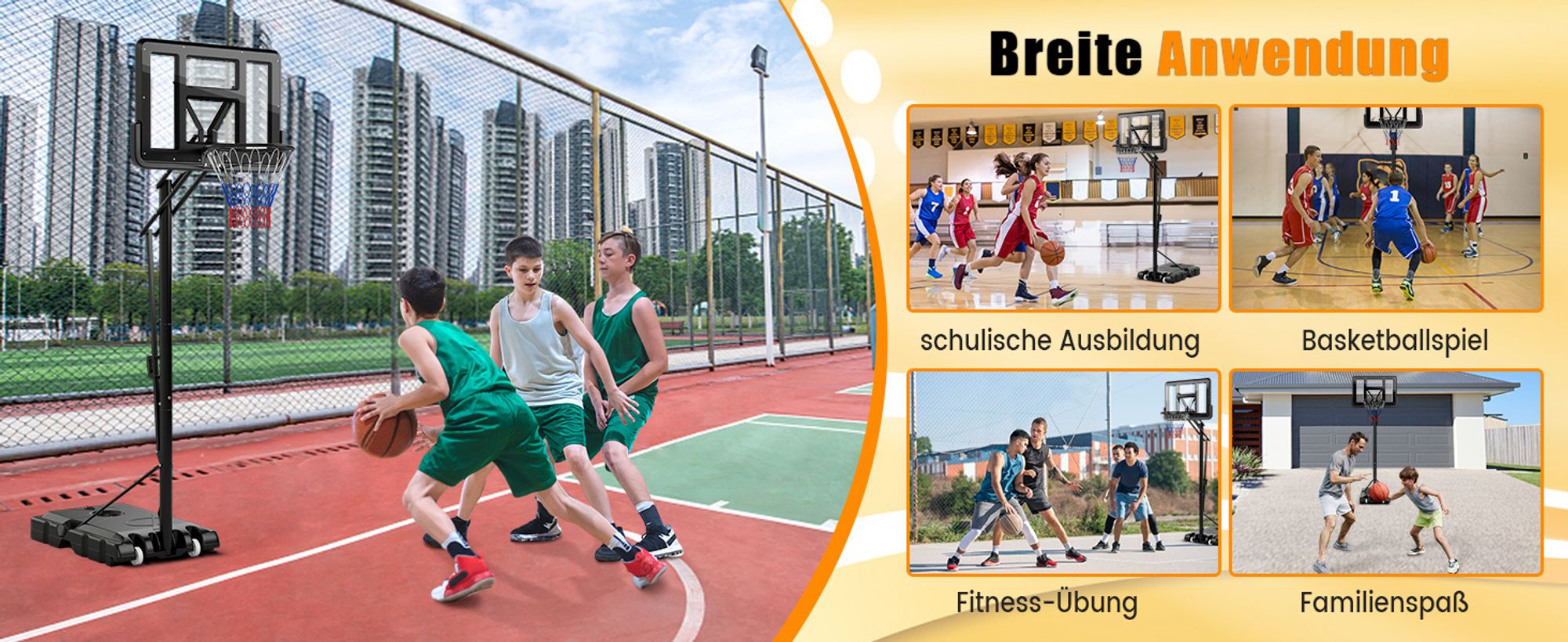 COSTWAY Basketballkorb, Basketballständer 245-305cm höhenverstellbar, Basketballkorb mit Ständer, 2 Rädern & Gewichtssack, Mobile Basketballanlage