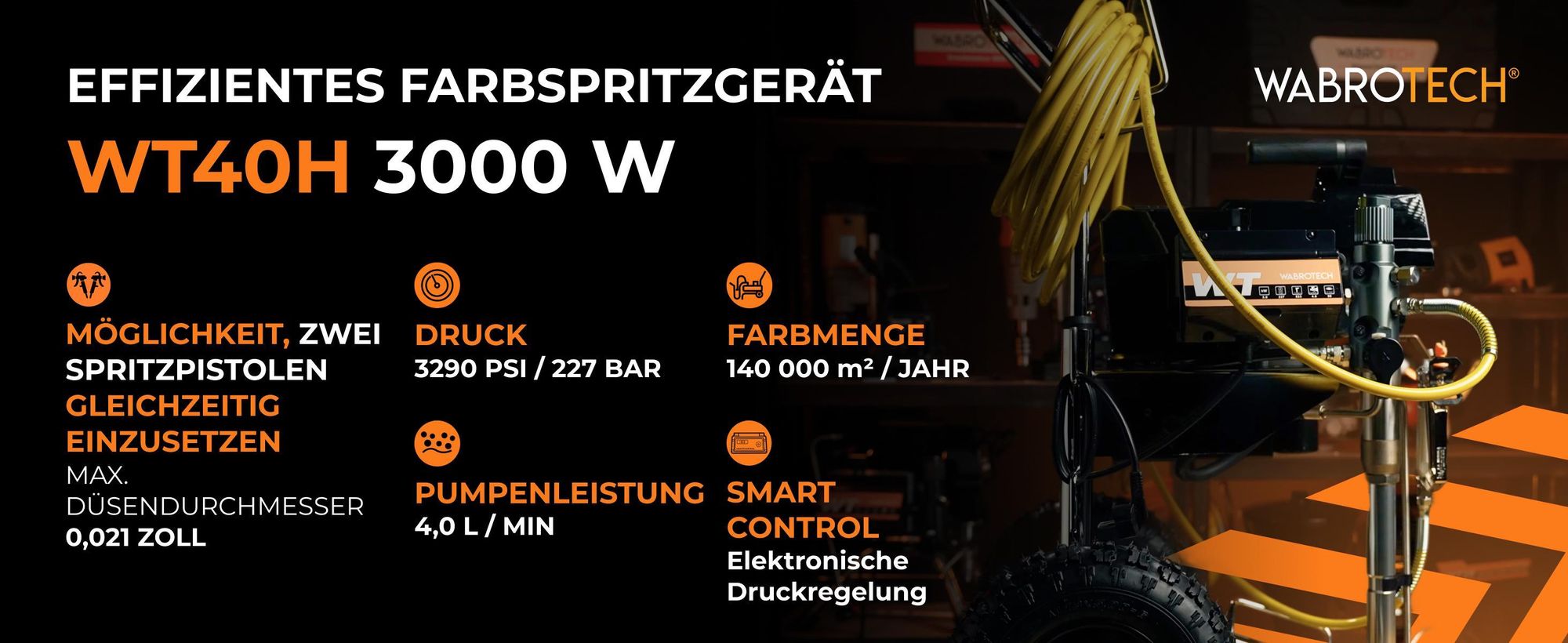 Farbsprühgerät WABROTECH WT40H Airless Farbsprühsystem mit Transporträdern, Airless Spritzgerät, 4 L/min