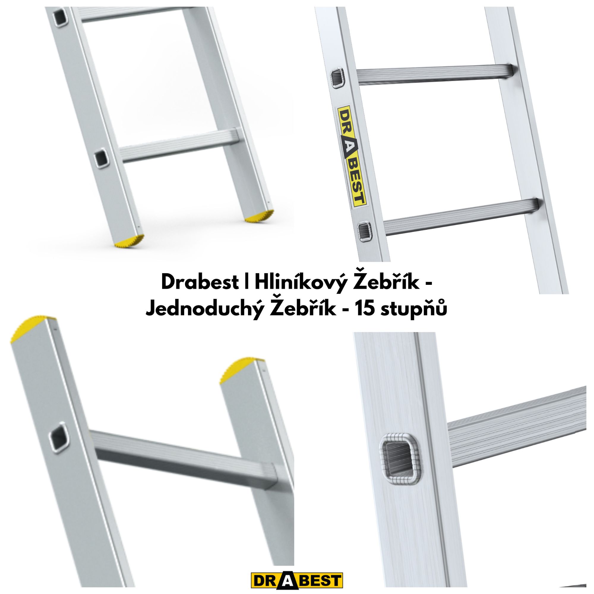 Drabest, žebřík, žebříky, hliníkový žebřík, jednoduchý žebřík, žebřík 15 stupňů