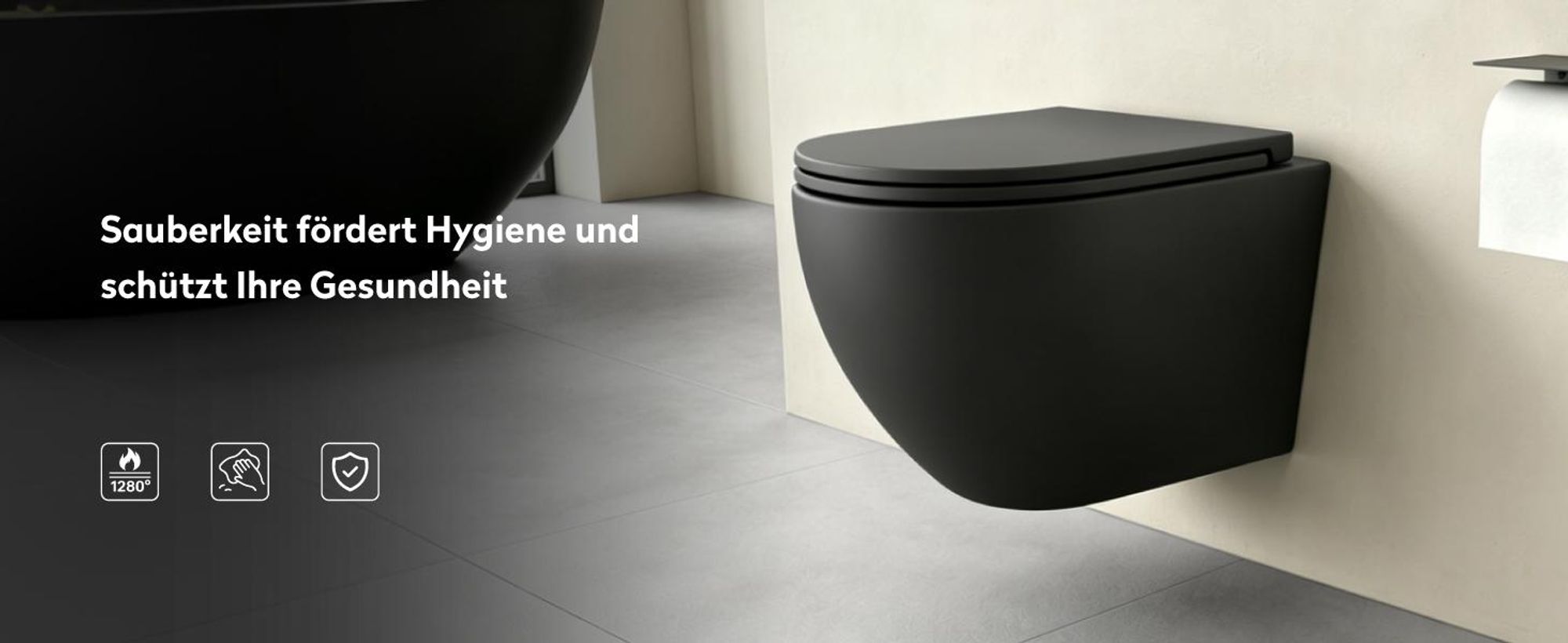 doporro Hänge-WC Spülrandlos Hänge-Toilette mit Tiefspüler inkl. Soft-Close Absenkautomatik schwarz matt aus Keramik Wandmontage Aachen179 neu