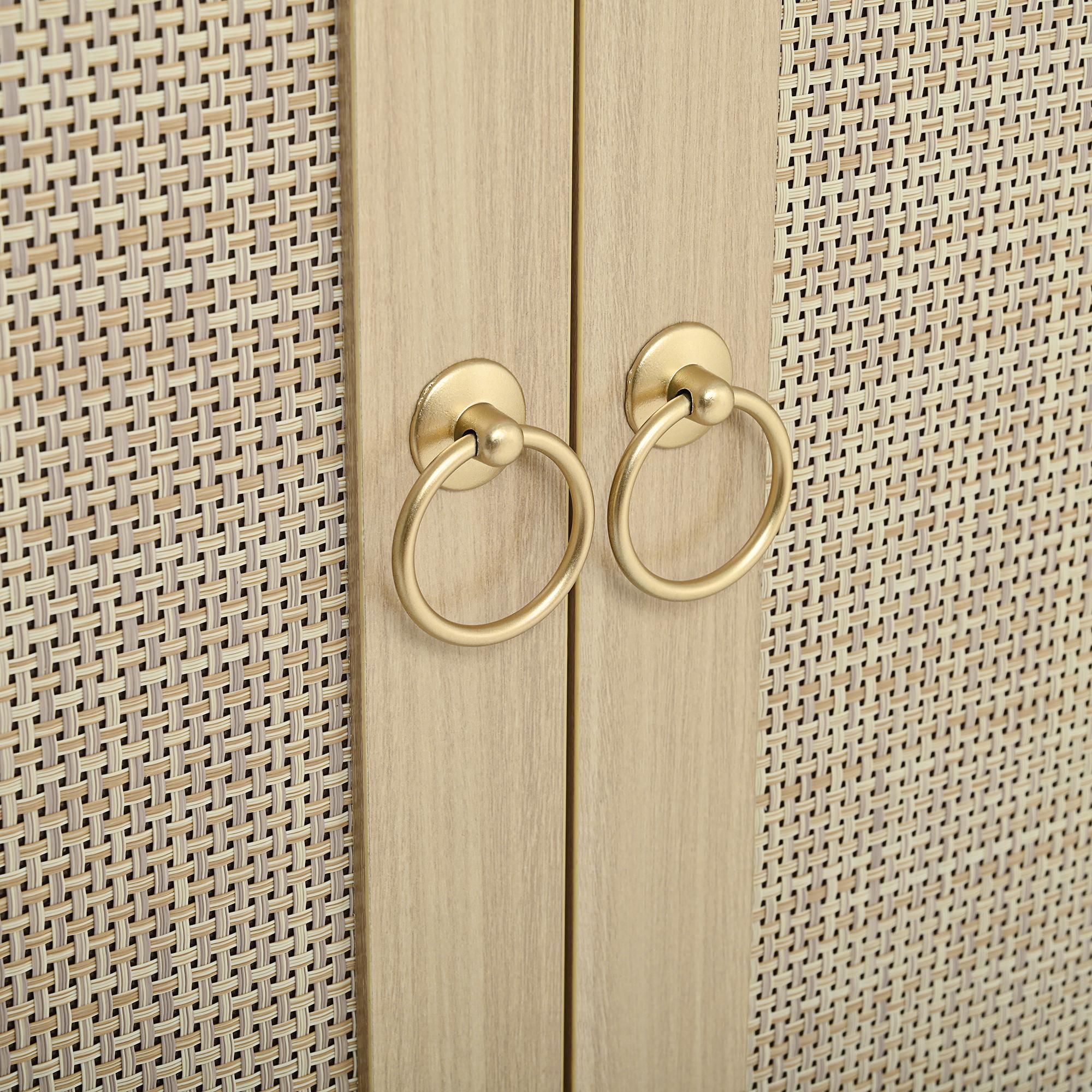 Merax Kleiderschrank im Korbgeflecht-Bogenstil,Sideboard mit Doppelschubladen und Rattan-Türen, Vintage Aufbewahrungsschrank mit Haken, Natur