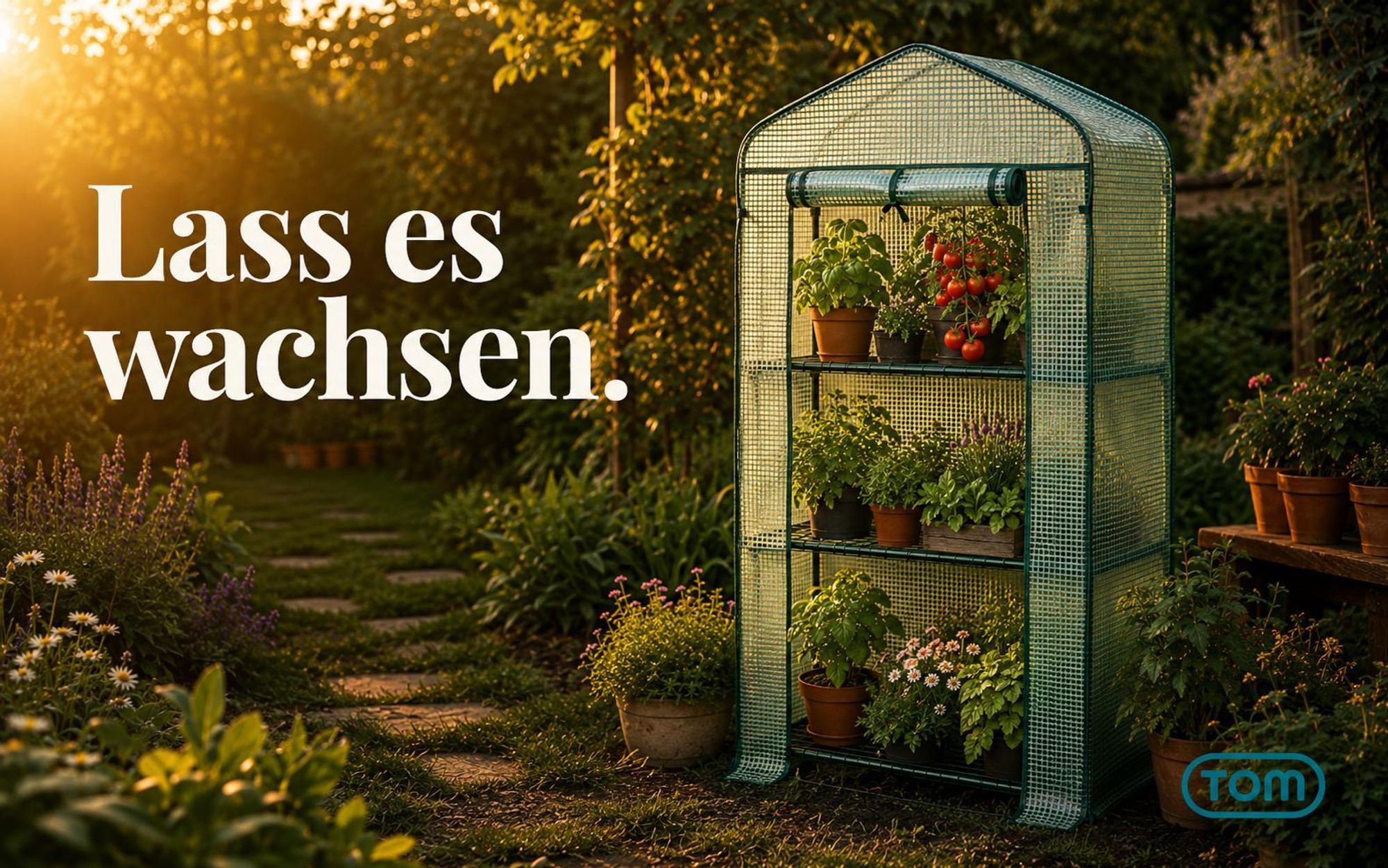 TOM Folien Gewächshaus | 0,3 m² | 140g/m² | Gitterschutzfolie | Wasserfest | UV-Beständig | integrierte Gitterablagen | Erdanker
