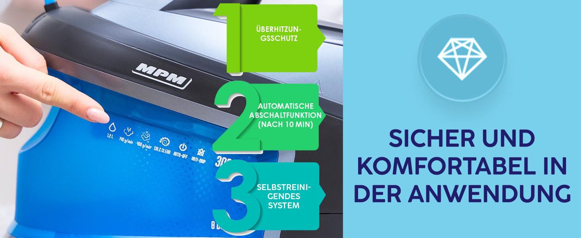 Dampfbügelstation - 3000W Dampfbügeleisen leistungsstark MPM MZE-28