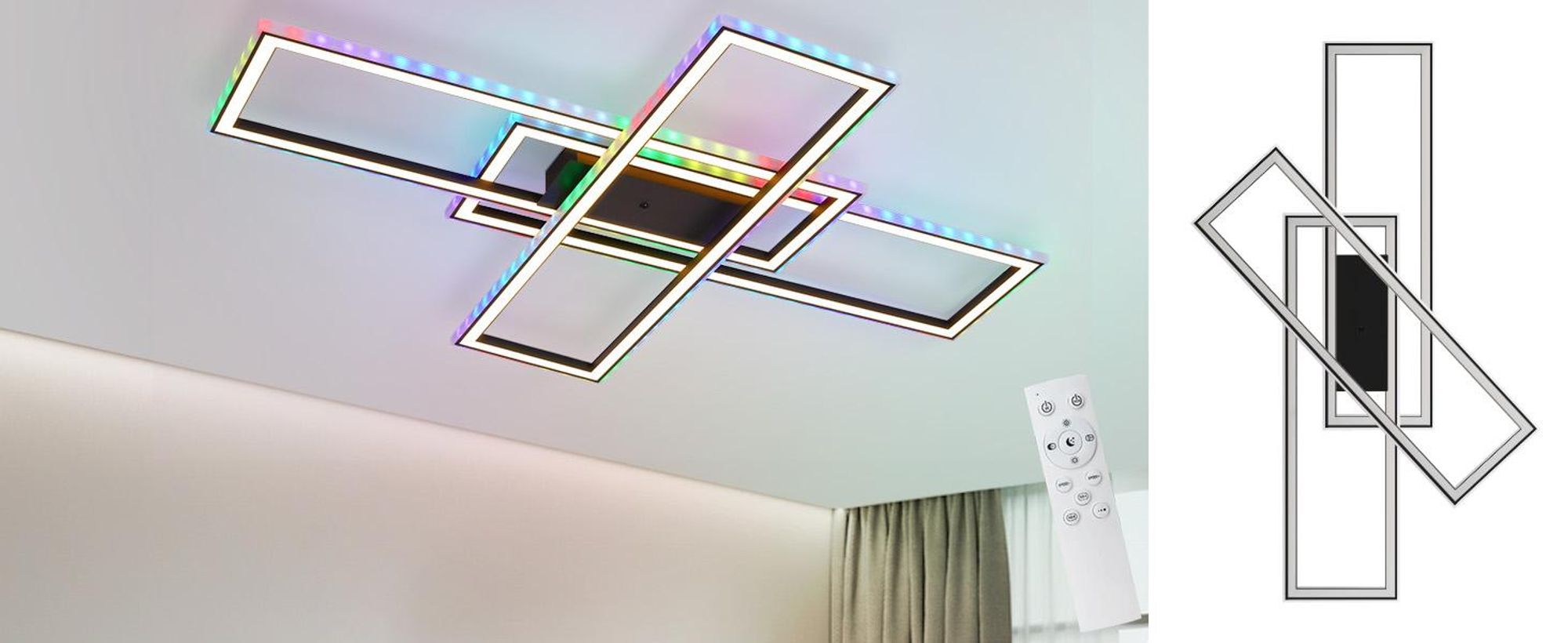 ZMH LED stropné svietidlo čierne stropné svietidlo stmievateľné s diaľkovým ovládaním RGB zmena farieb 50 W pre spálňu obývaciu izbu kuchyňu chodbu