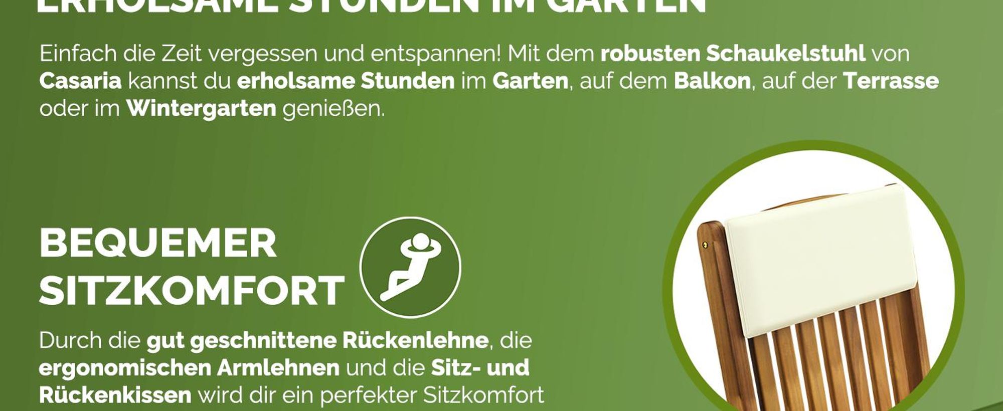 Casaria® Schaukelstuhl Outdoor wetterfest aus Akazienholz, bis 160 kg