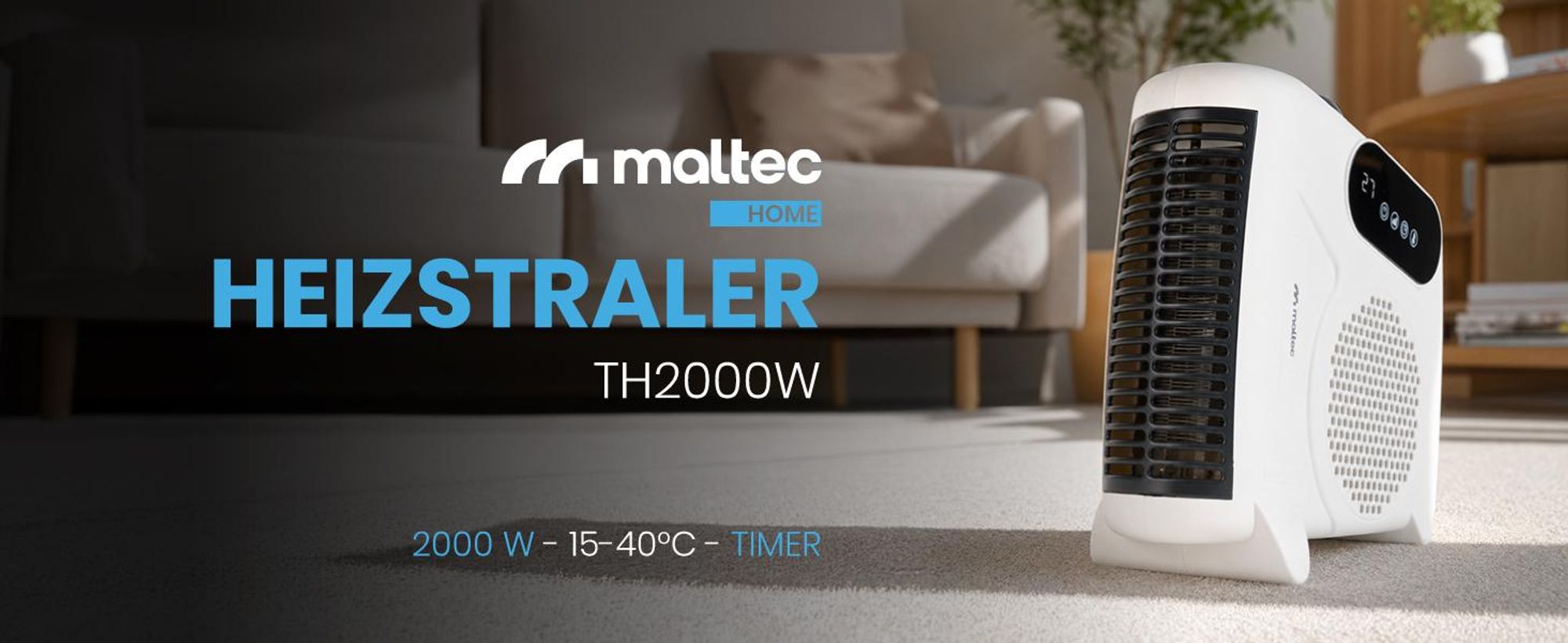 Heizlüfter Schnellheizer Elektroheizung Ventilatorfunktion 2000 W mit Thermostat