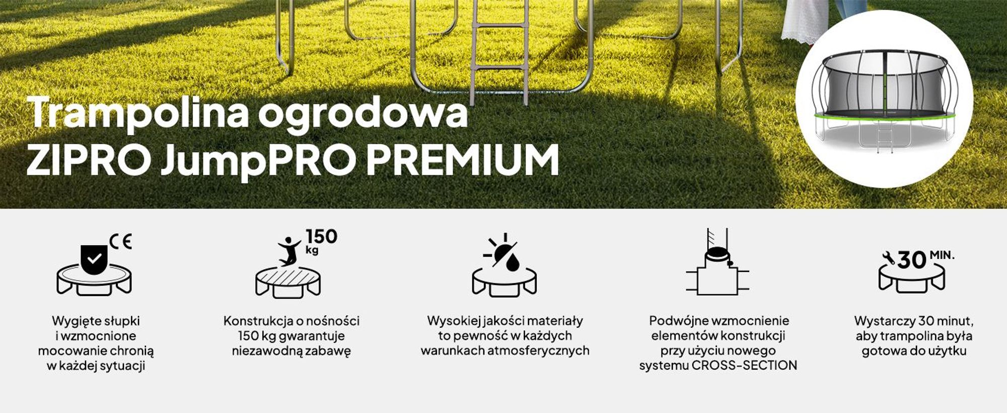 Trampolina ZIPRO Jump Pro Premium | 16FT Ø 496 cm | Trampolina ogrodowa Trampolina dla dzieci Kompletny zestaw z siatką, drabinką i osłoną krawędzi, do użytku na zewnątrz, zielona