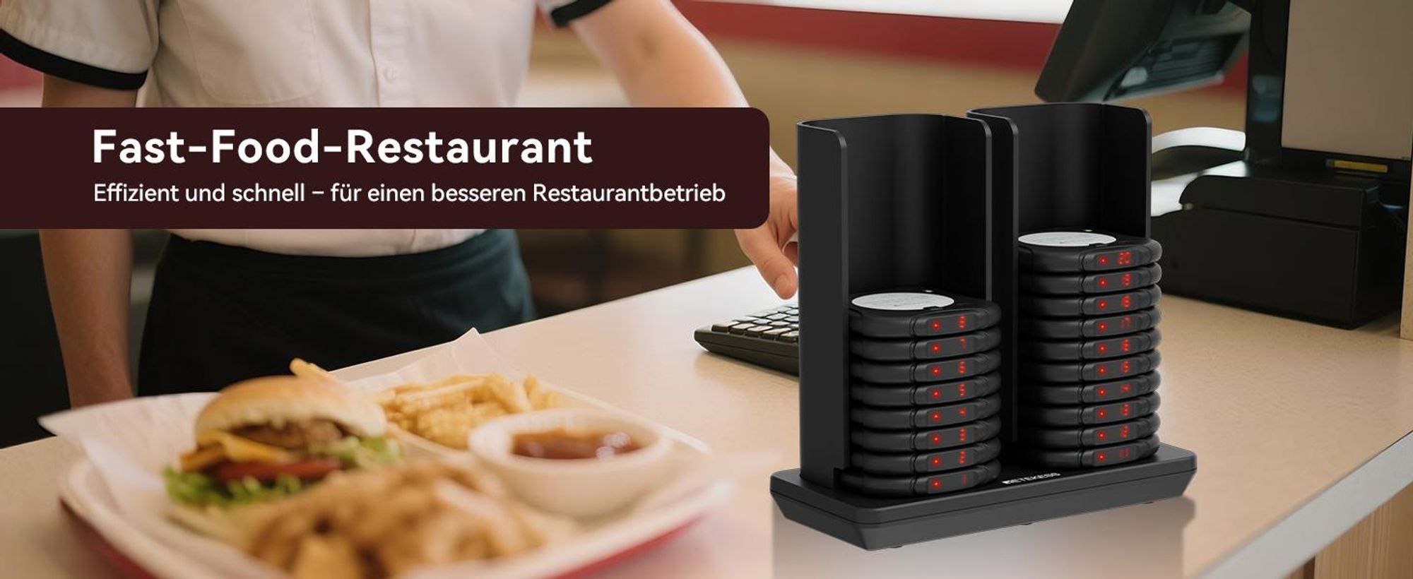 Retekess TD186 Restaurant Pager System, 20 Pager, 600 m, Kippdesign, 64 Rufkombinationen, automatische Weckfunktion, für Restaurant Bars Café