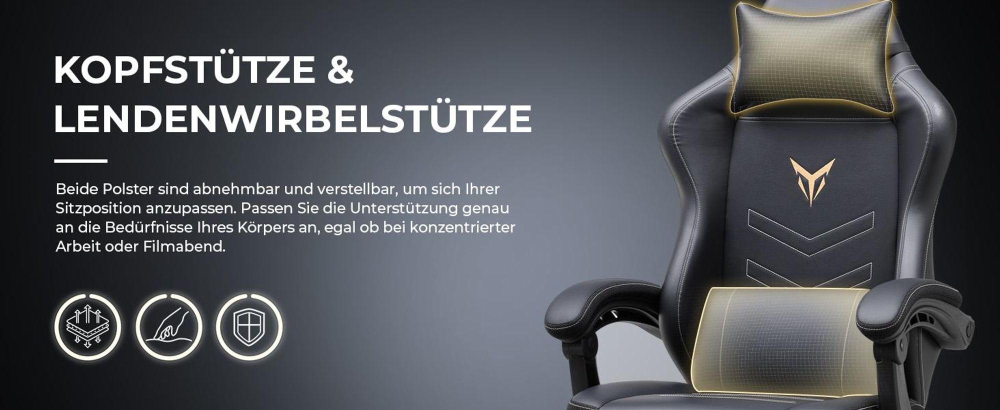 GTPLAYER Gaming Stuhl, Ergonomischer Gamer Sessel mit Fußstütze, Bürostuhl Höhenverstellbar mit Kopf- und Lendenkissen,Drehstuhl aus Kunstleder schwar