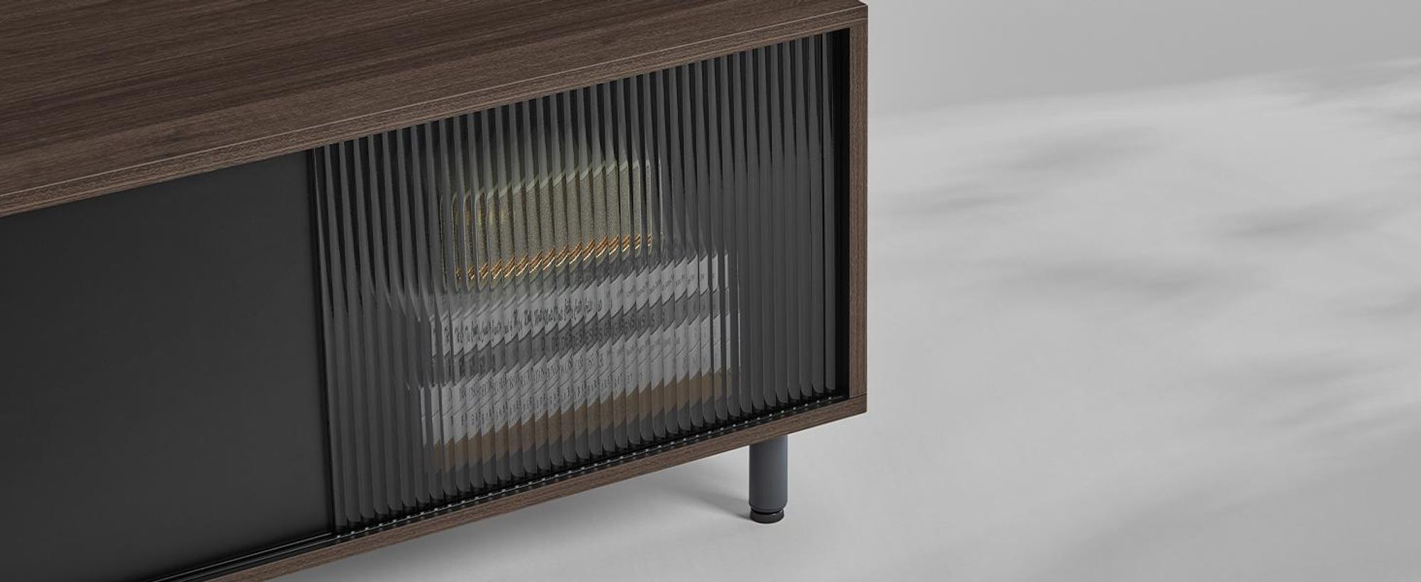 VASAGLE TV skříňka, TV stolek do obývacího pokoje, žebrované sklo moderní