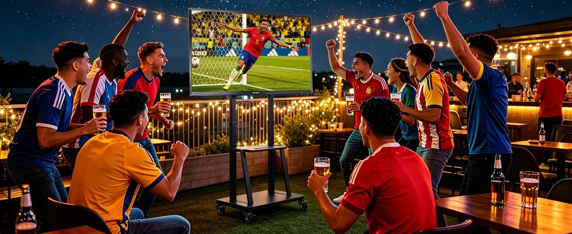 WISFOR EXTRA STABIL TV Ständer mit Rollen, 100" TV Standfuss Mobil Wagen, Höhenverstellbar Fernsehständer mit AV-Ablagen für 32"–100"